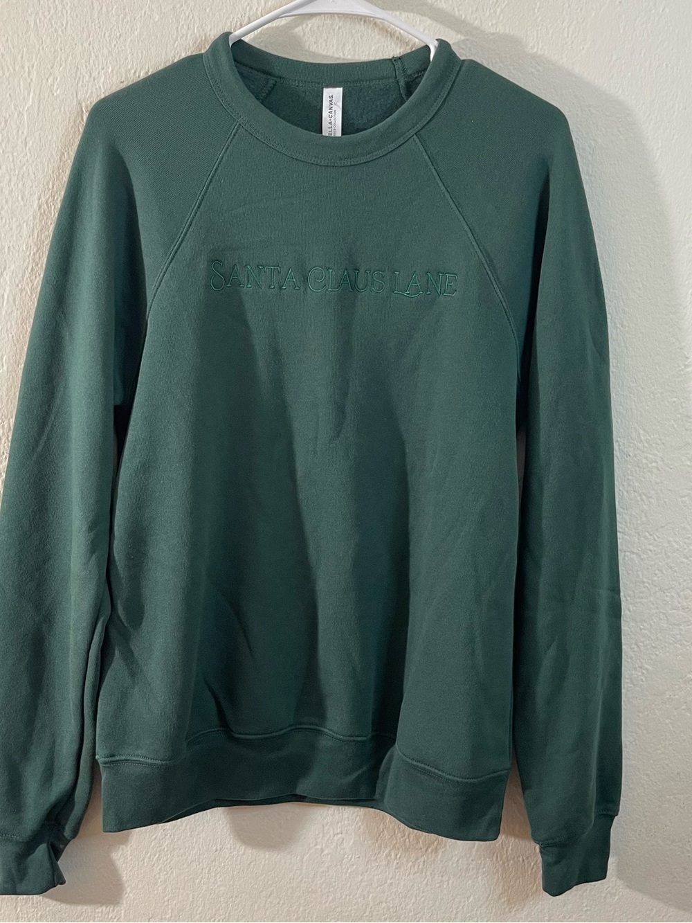 Bella Canvas Forest Green Crewneck Sweatshirt Santa Claus Lane Size Small Unisex